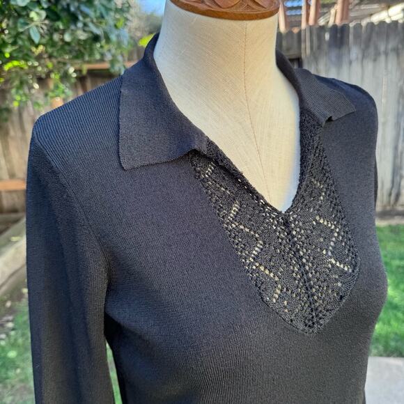 Worthington Black Crochet Long Sleeve Tunic Blouse Top Women’s Size Small - Picture 2 of 8